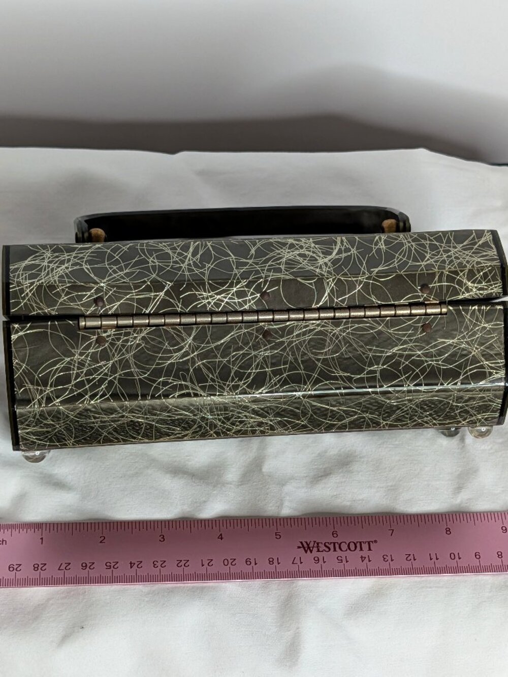 Wow PATRICIA OF MIAMI Dark Olive & Gold Streak Lucite Purse 1950s, VG Condition - Picture 5 of 8